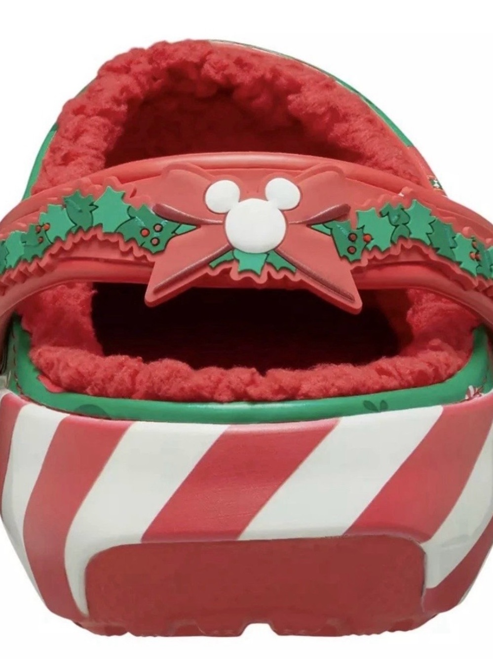 CROCS Disney Mickey Mouse Christmas Red Green Lined Clogs-Womens 6 OR Youth 4 - Picture 4 of 6
